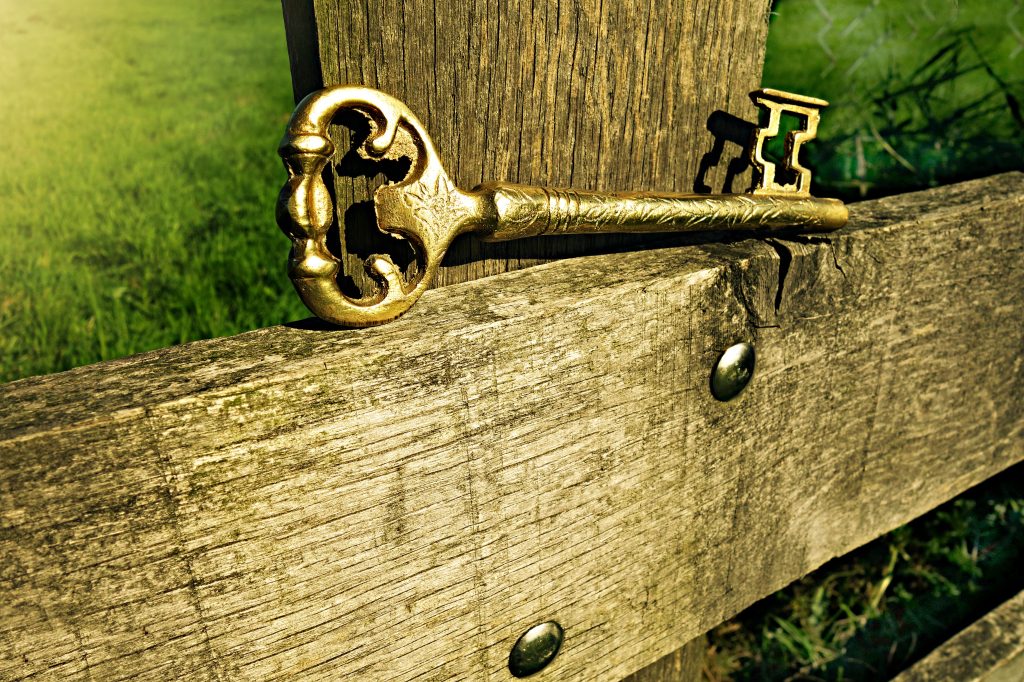 open wood vintage antique green entrance key metal gate security sculpture safety locked golden key 542812