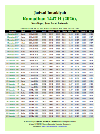 Persiapan Ramadhan 1447 H: Unduh Jadwal Imsakiyah Ramadhan 2026 Bogor Dan Sekitarnya jadwal imsakiyah 2026